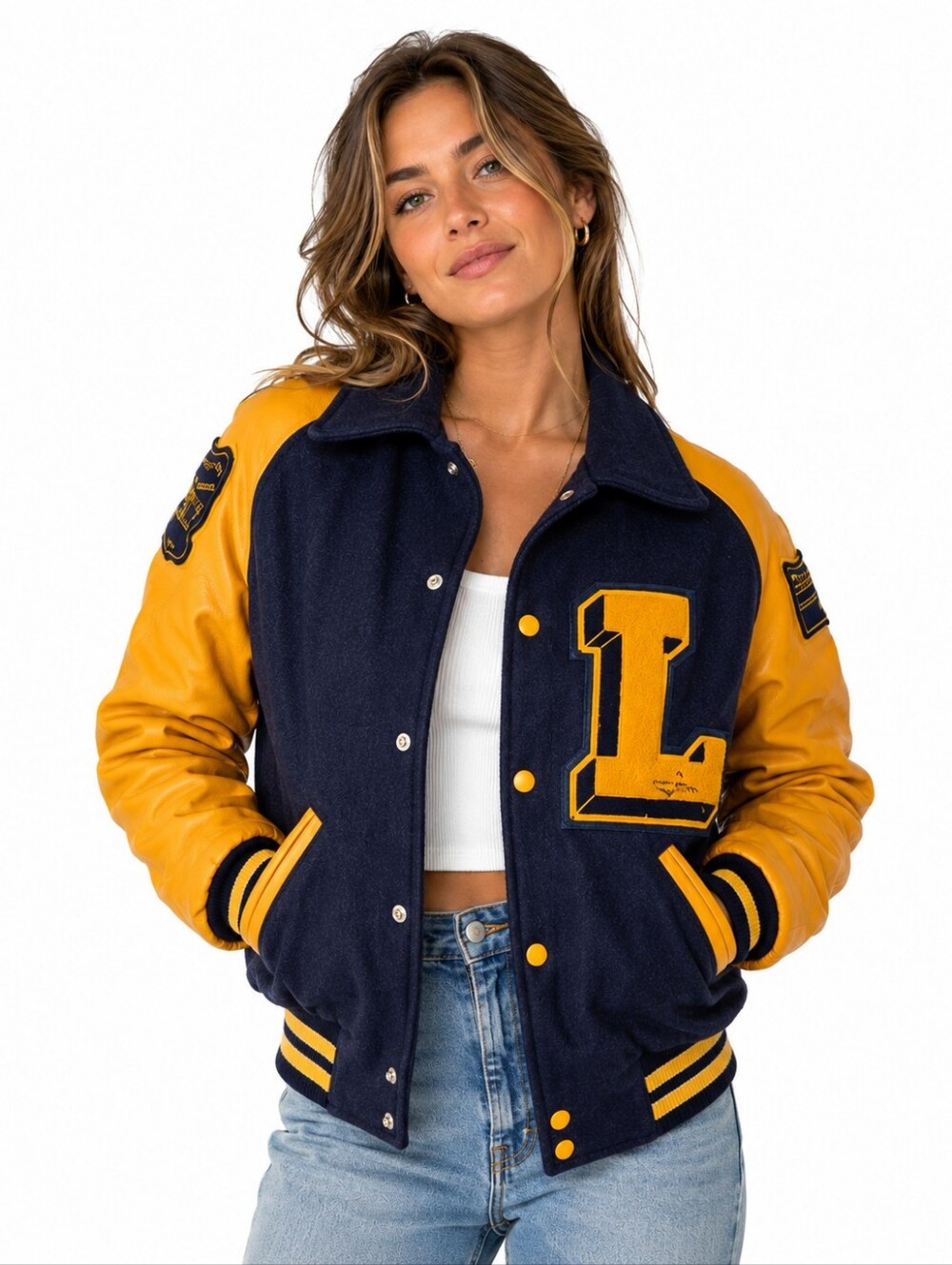 Balfour Varsity Letterman Jacket Unisex S Navy Gold Wool Swimming Patches